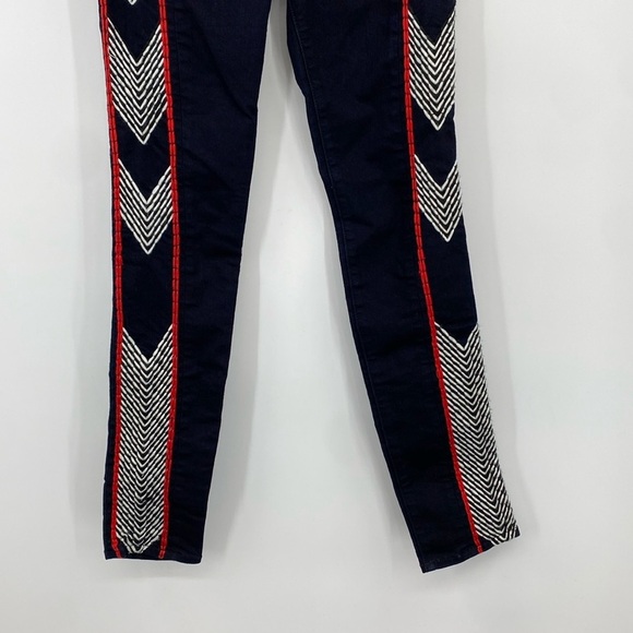 rag & bone Skinny Jeans Women sz 24 Midnight Blue Red Low Rise Embroidered Arrow - Picture 8 of 12